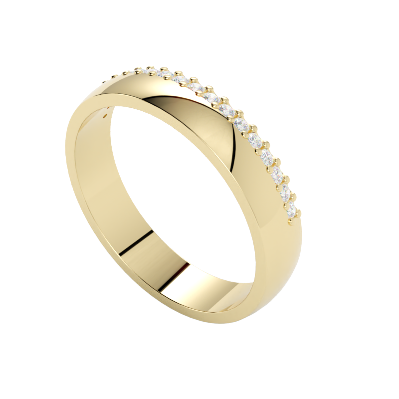 Obrączka ślubna z żółtego złota z brylantami oprawionymi na brzegu obrączki